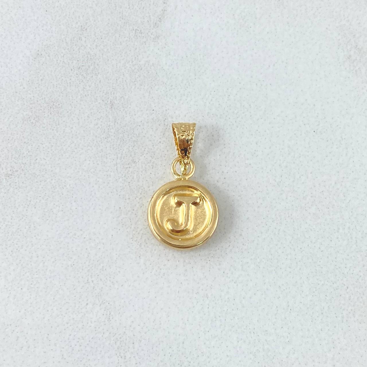 Dije Letra J Redonda 0.4gr / 1.5cm / Cargador Bordeado-Troquelada-Borde Liso Oro Amarillo 18K