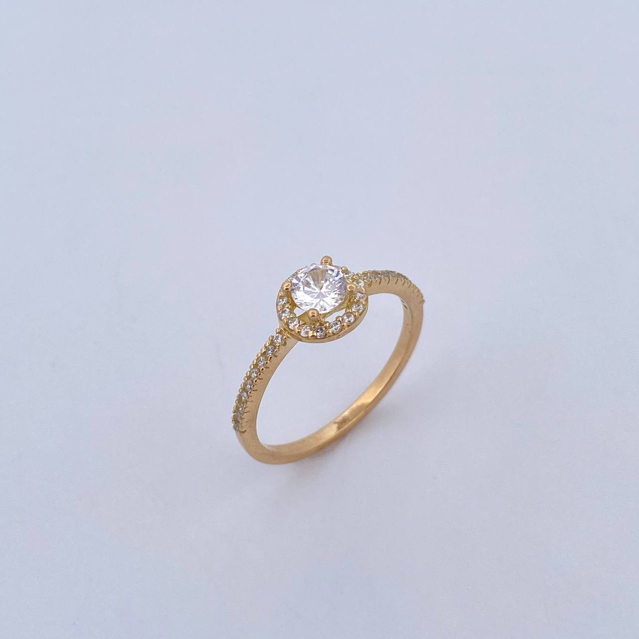 Anillo Halo Solitario Churumbela 2gr / T5 1/4 / Circones Blancos Oro Amarillo 18K &