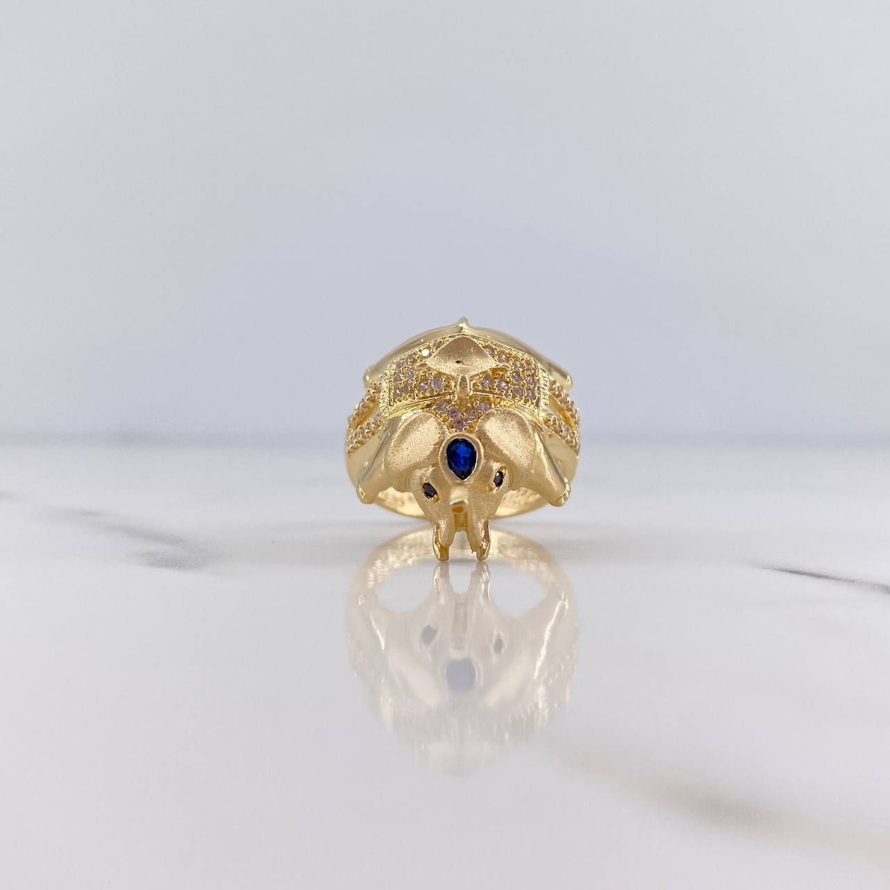 Anillo Elefante 7.9gr / T7 / Circones Azul Blancos Oro Amarillo 18K $