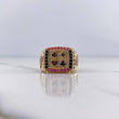 Anillo Poker 9.7gr / T9 3/4 / Circones Negros Fucsias Tres Oros 18K $