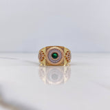 Anillo Crono Tempo 8.45gr / T11 / Circones Verde Blancos Tres Oros 18K $