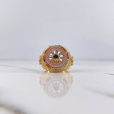 Anillo Timon 13.25gr / T10 / Circones Verde Blancos Tres Oros 18K $