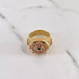 Anillo Timon 13.25gr / T10 / Circones Verde Blancos Tres Oros 18K $