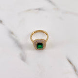 Anillo Solitario Halo 4.2gr / T6 / Circones Verde Blancos Oro Amarillo 18K $