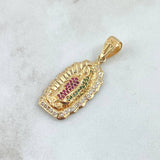 Dije Virgen Guadalupe Silueta 5.45gr / 4cm / Circones Blancos Verdes Fucsia Oro Amarillo 18K ©