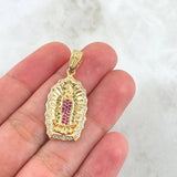 Dije Dije Virgen Guadalupe Silueta Doble 5.85gr / 4cm / Circones Blancos Verdes Fucsia  Oro Amarillo 18K