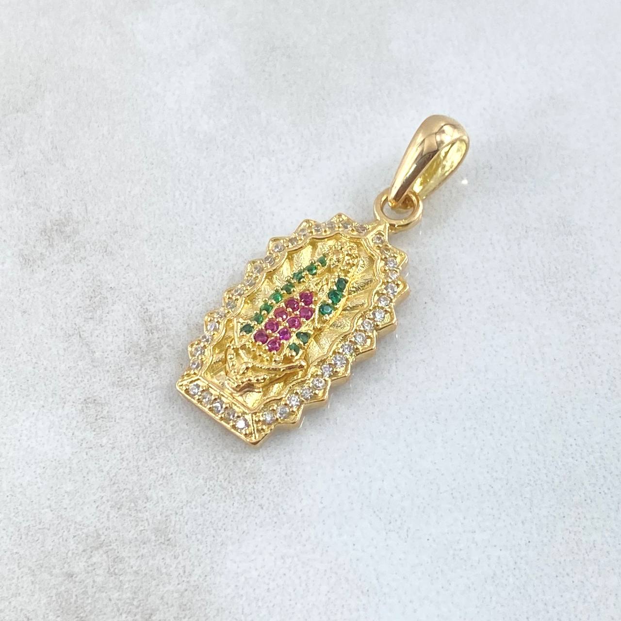 Dije Virgen Guadalupe Silueta Doble 3.65gr / 3.5cm / Circones Blancos Verdes Fucsia Oro Amarillo 18K ©