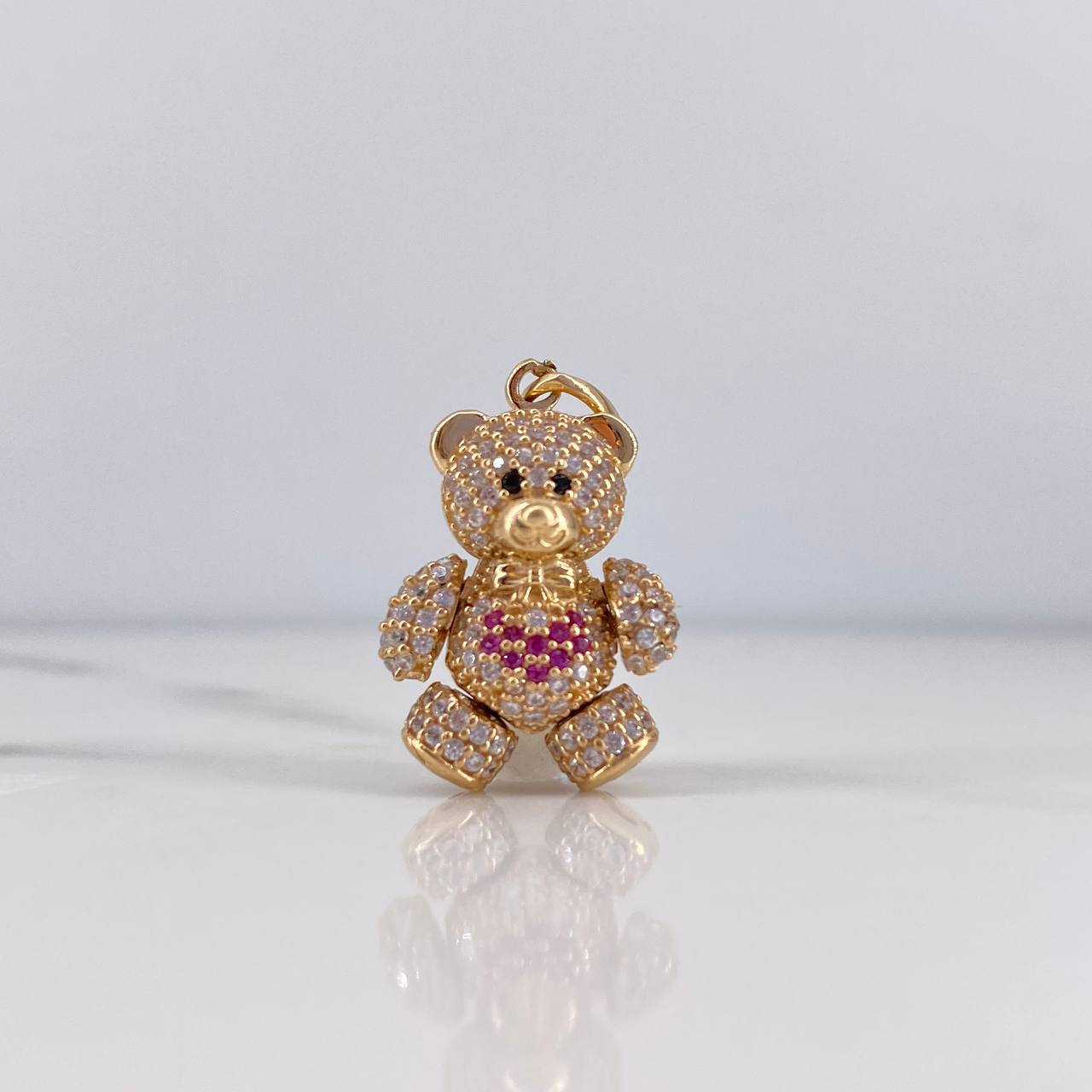 Dije Oso Articulado Corazon 4.4gr / 2.5cm / Circones Blancos Fucsias Negros Oro Amarillo 18K $