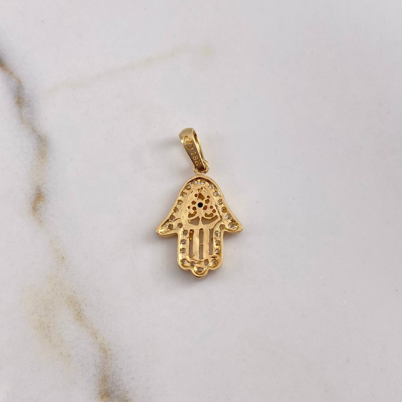 Dije Mano Hamsa 1.55gr / 2.4cm / Circones Blancos Negro Oro Amarillo 18K $