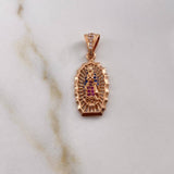 Dije Virgen Guadalupe 2.95gr / 3.2cm / Circones Azules Fucsias Oro Rosa 18K $