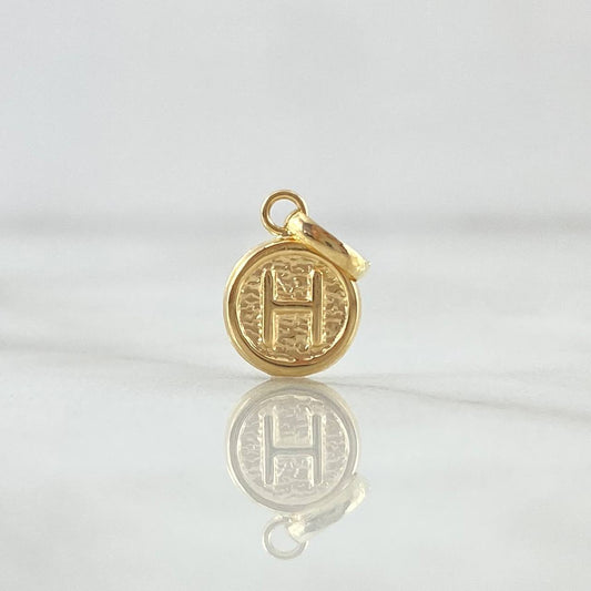 Dije Letra H 0.35gr / 1.5cm / Circulo Texturizado - Cargador Liso Oro Amarillo 18K