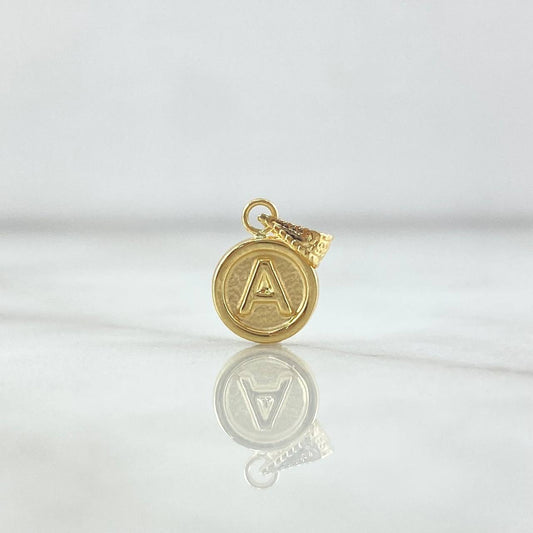 Dije Letra A 0.35gr / 1.5cm / Circulo Texturizado - Cargador Punteado Oro Amarillo 18K