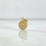 Dije Letra A 0.4gr / 1.5cm / Circulo Texturizado - Cargador Punteado Oro Amarillo 18K