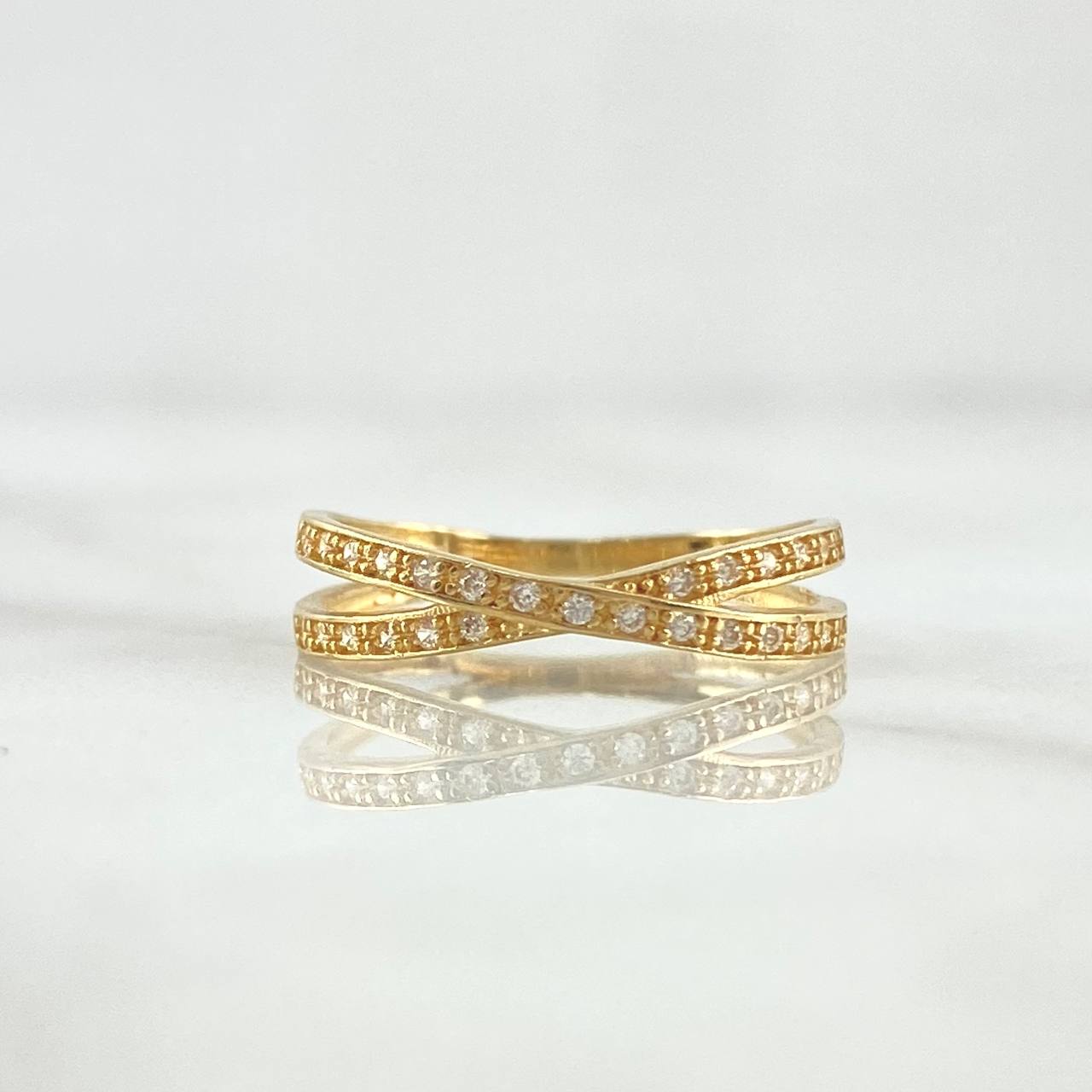 Anillo Lineas Cruzadas 1.65gr / T5 3/4 / Circones Blancos Oro Amarillo 18K ©