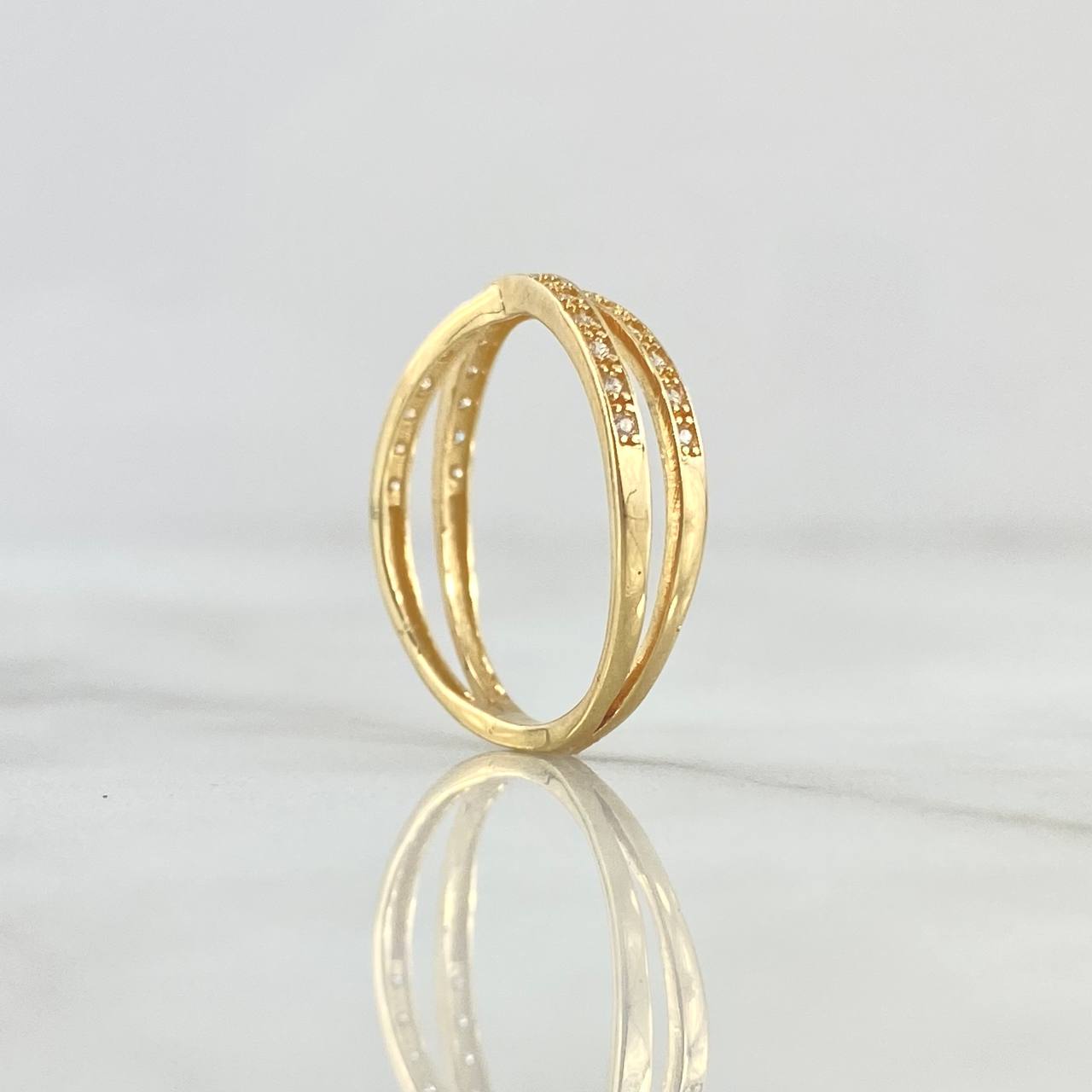 Anillo Lineas Cruzadas 1.65gr / T5 3/4 / Circones Blancos Oro Amarillo 18K ©