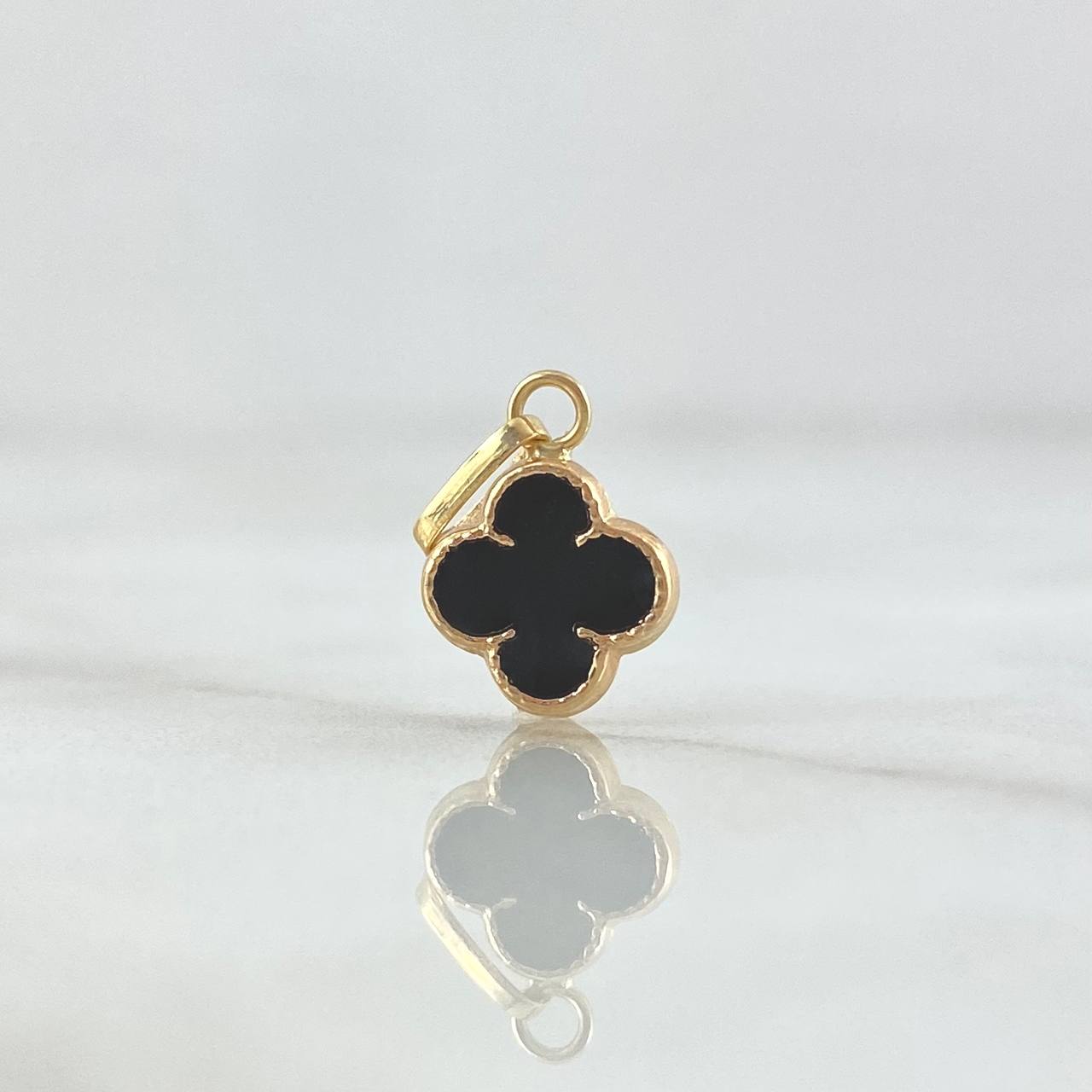 Dije Trebol VCyA 0.4gr / 1.6cm / Resina Negra Oro Amarillo 18K