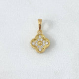 Dije Trébol 1.4gr / 1.5cm / 10mm Circones Blancos Oro Amarillo 18K ©