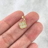 Dije Trébol 1.4gr / 1.5cm / 10mm Circones Blancos Oro Amarillo 18K ©