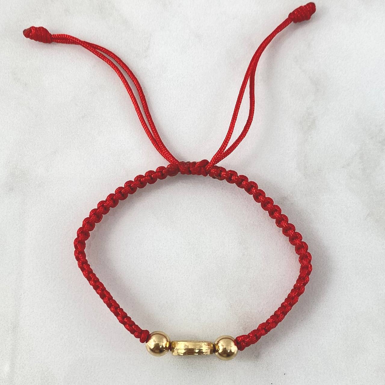 Pulsera Roja Herraje de Virgen Milagrosa 0.8gr / 6mm Bolas Lisas Oro Amarillo 18K