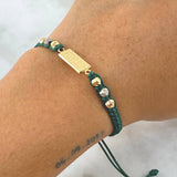 Pulsera Verde Militar Herraje de Dólar 1.45gr / 4mm Bolas Diamantadas Tres Oros 18K