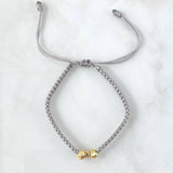 Pulsera Gris Herraje Letra L 0.7gr / 5mm Bolas Diamantadas Oro Amarillo 18K