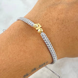 Pulsera Gris Herraje Letra L 0.7gr / 5mm Bolas Diamantadas Oro Amarillo 18K