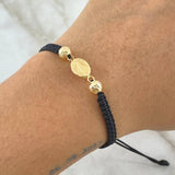 Pulsera Negra Herraje de Virgen Milagrosa 1gr / 6mm Bolas Diamantadas Oro Amarillo 18K