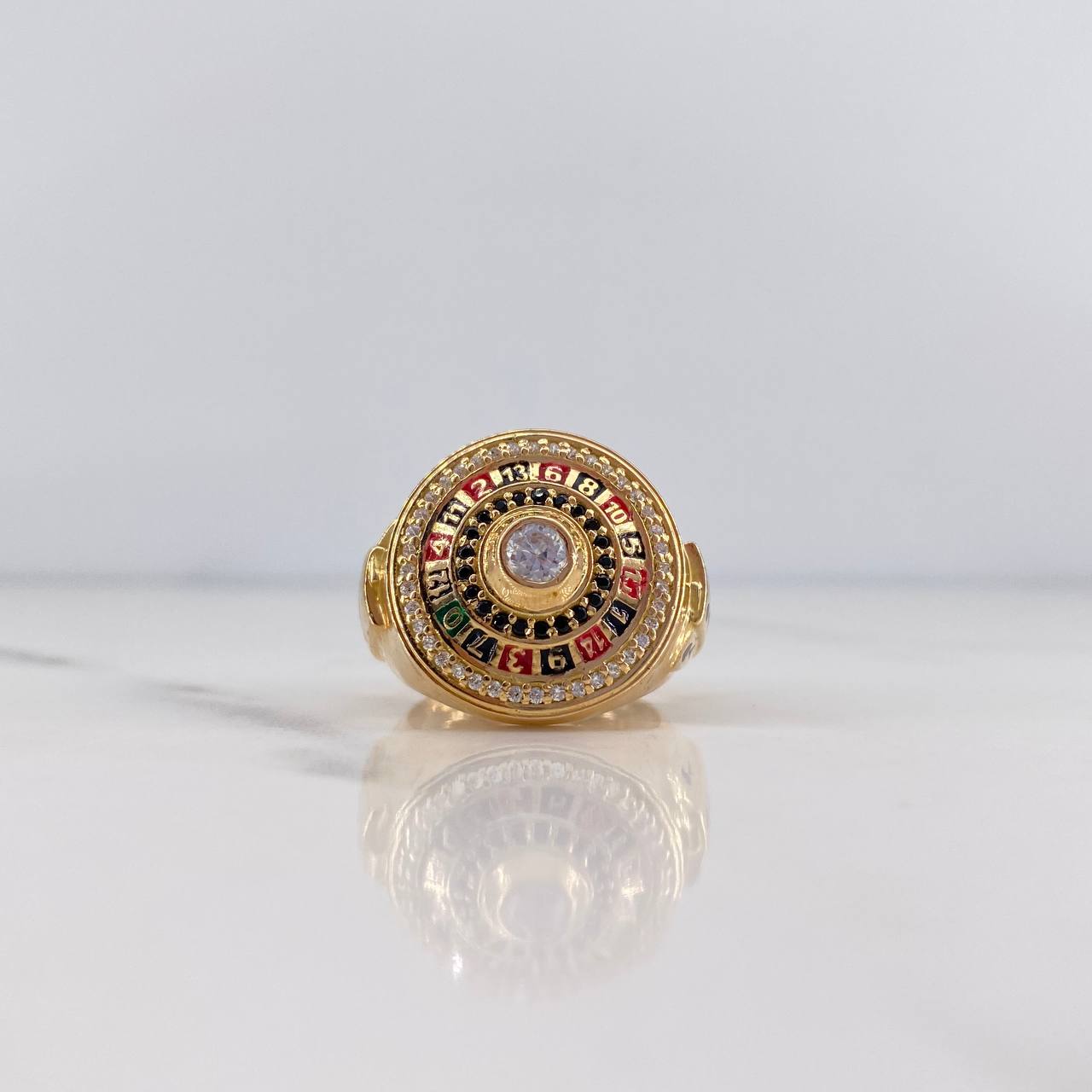 Anillo Ruleta 10.3gr / T6 1/2 / Circones Negros Blancos Oro Amarillo 18K $