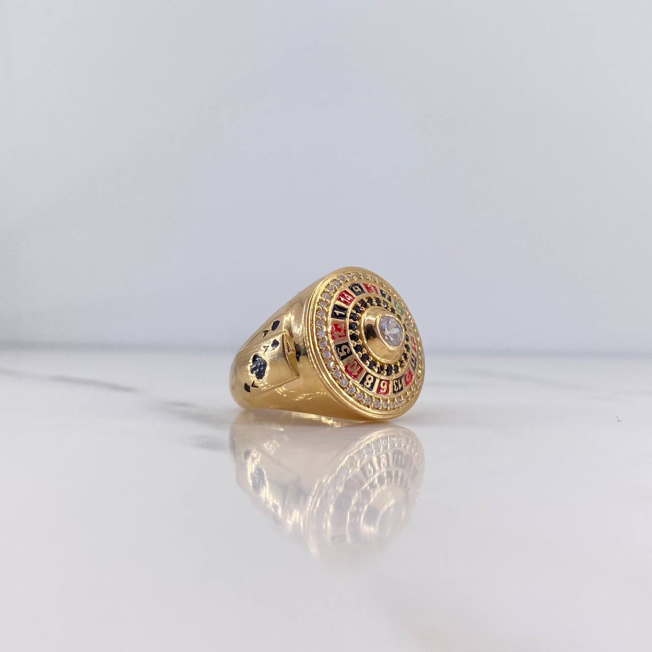 Anillo Ruleta 10.3gr / T6 1/2 / Circones Negros Blancos Oro Amarillo 18K $