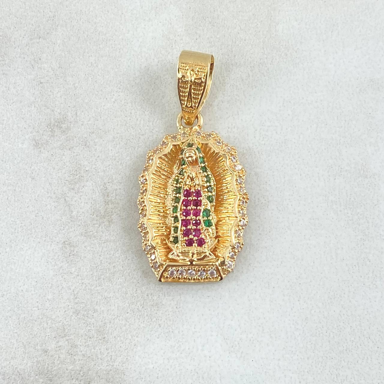 Dije Virgen Guadalupe 4.4gr / 3cm / Circones Blancos Verdes Fucsia Oro Amarillo 18K *