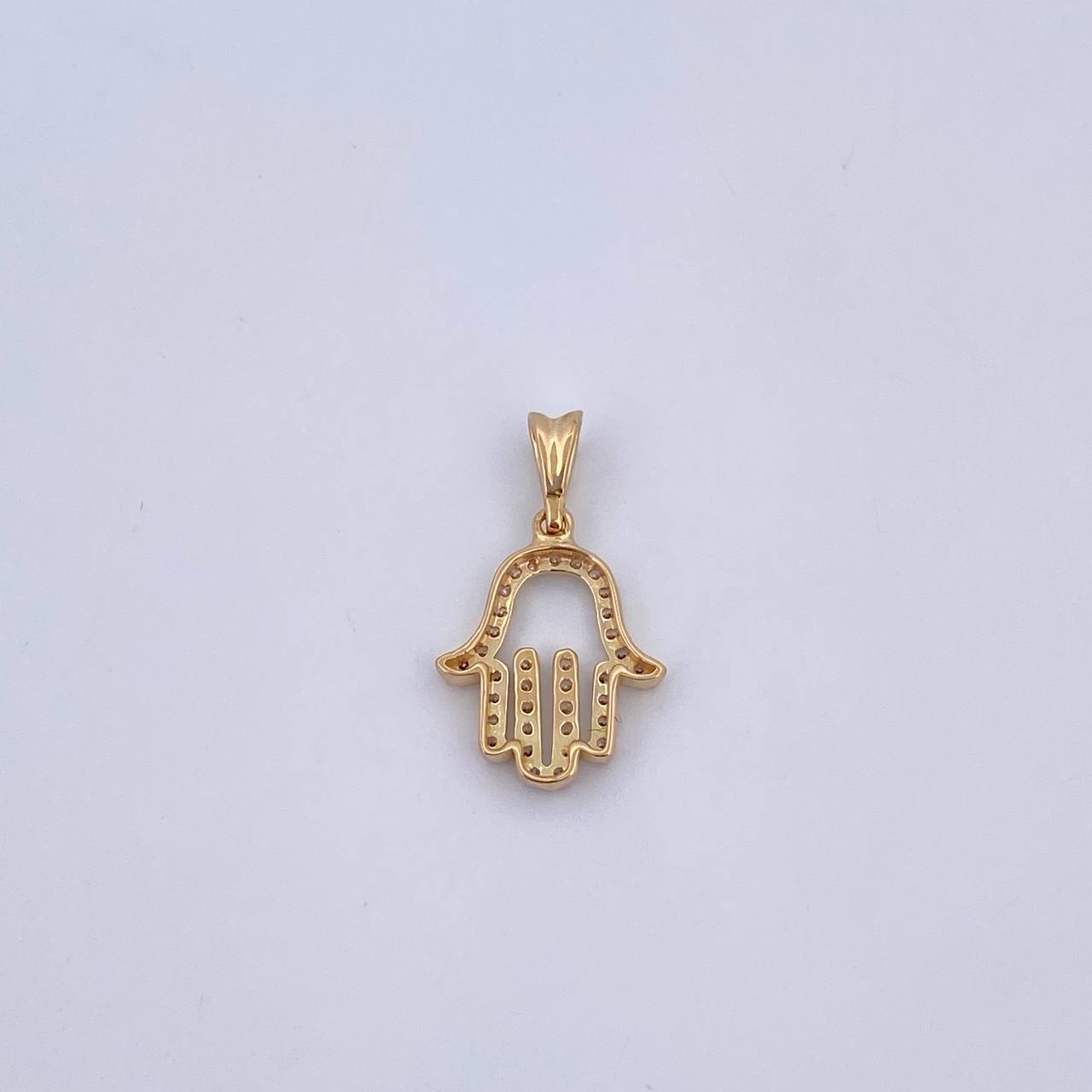 Dije Mano Hamsa 1.1gr / 2cm / Circones Blancos Oro Amarillo 18K $