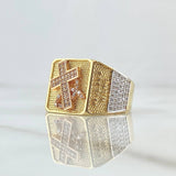 Anillo Cruz Pez 11.4gr / T10 1/4  "Filipenses 4:13" Circones Blancos Tres Oros*