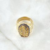 Anillo Virgen Guadalupe 15.9gr / T10 1/4 / Circones Blancos Negros Oro Amarillo *