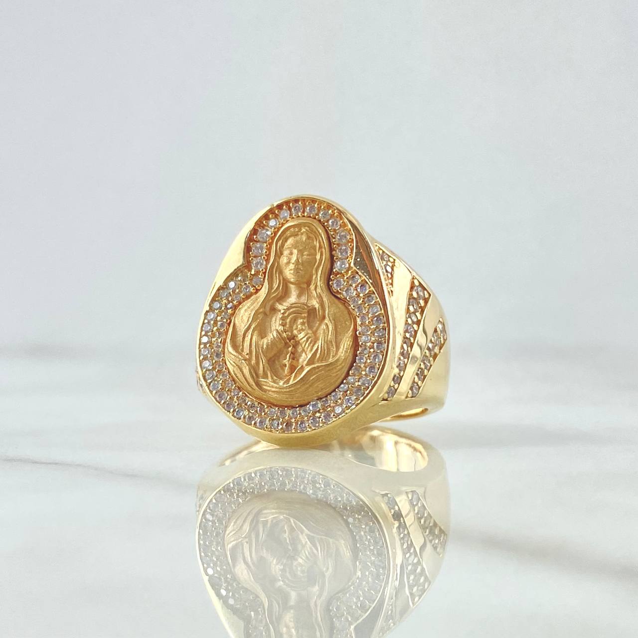 Anillo Virgen De Los Dolores 14.7gr / T8 1/2 / Circones Blancos Oro Amarillo *