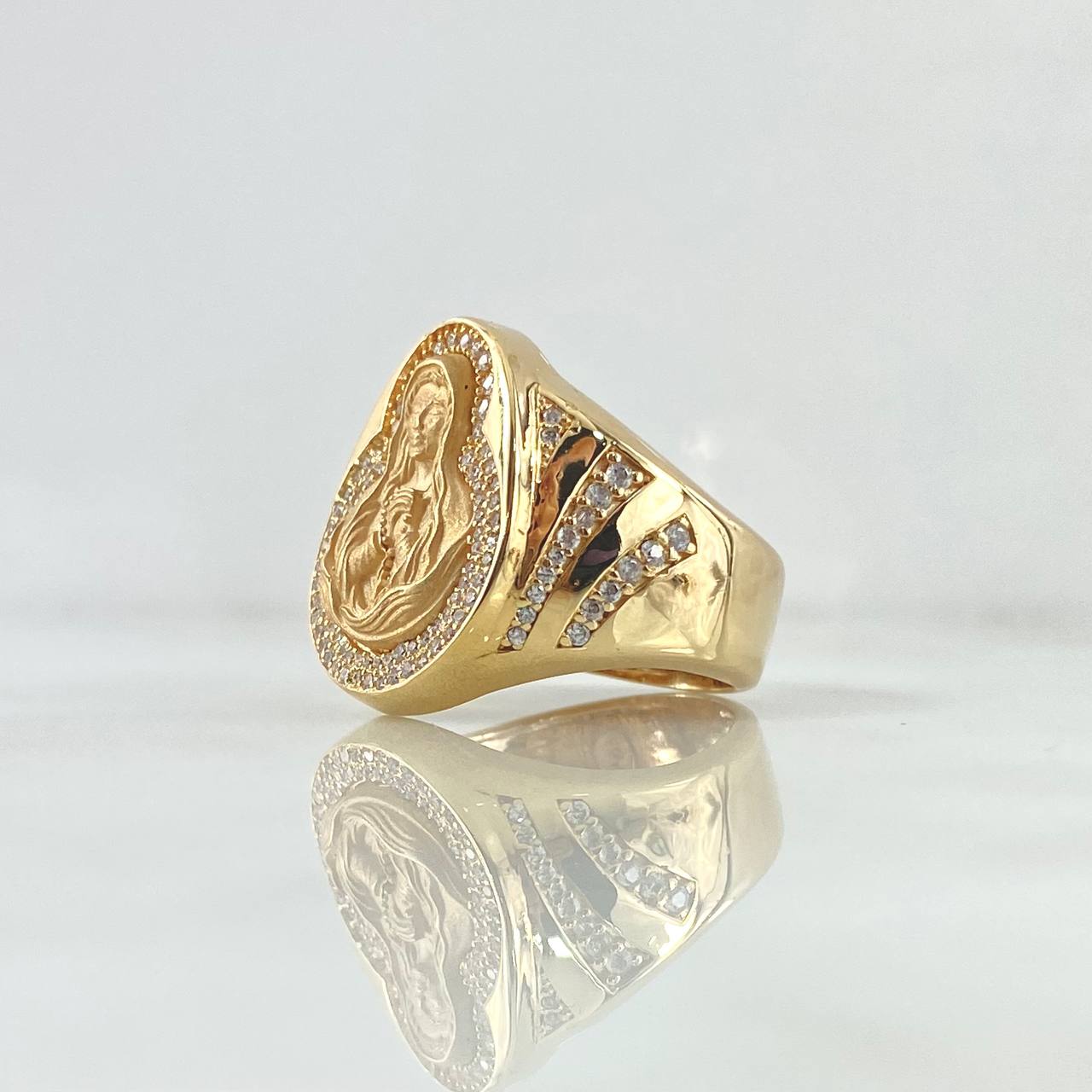 Anillo Virgen De Los Dolores 14.7gr / T8 1/2 / Circones Blancos Oro Amarillo *