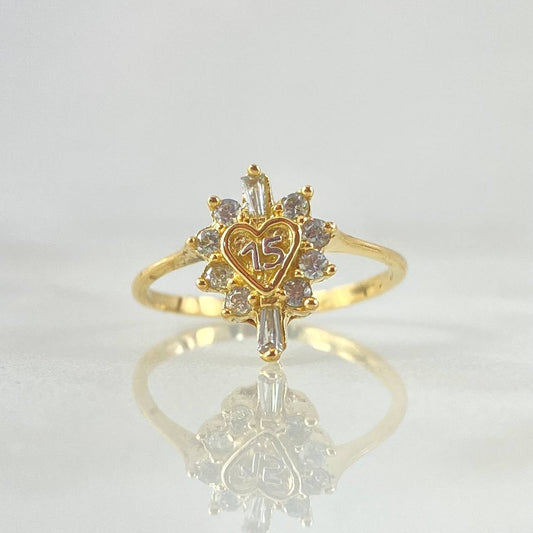 Anillo Corazon 15s 2.1gr / T6 1/2 / Circones Blancos Dos Oros Amarillo Blanco *