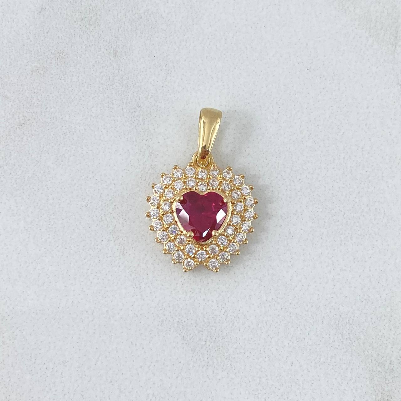 Dije Corazón Halo 2.5gr / 2cm / Tupido Circones Blancos Fucsia Oro Amarillo 18K ©