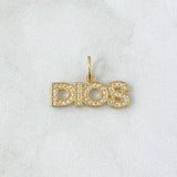 Dije Dios 1.7gr / 2.3cm / Circones Blancos Oro Amarillo 18K