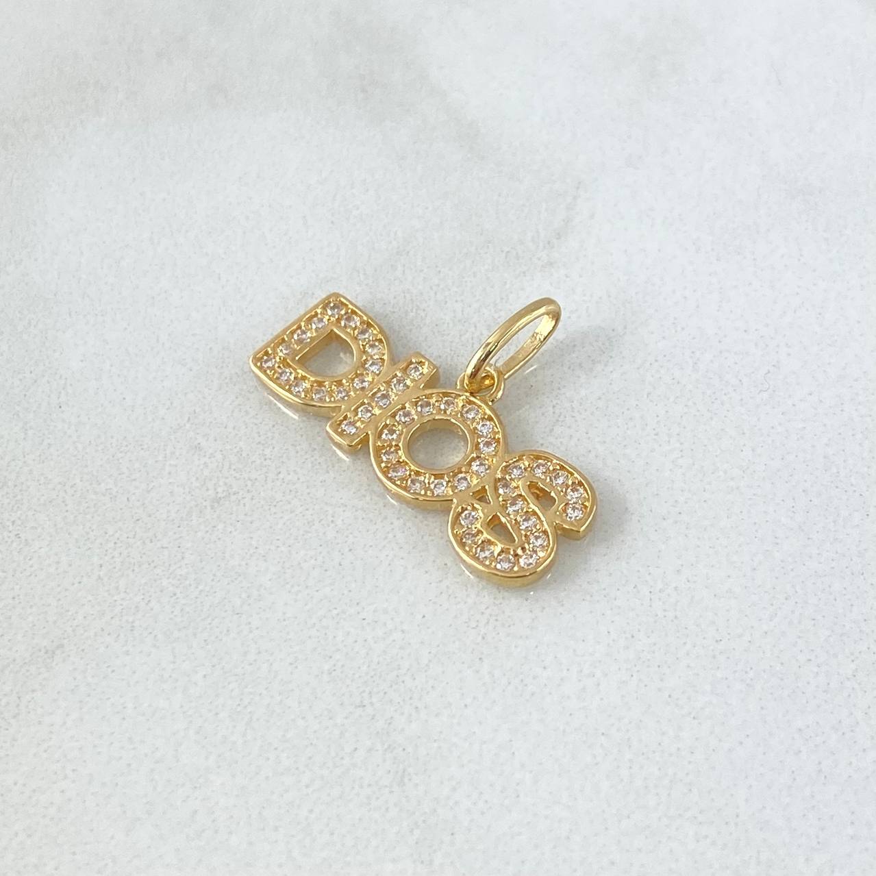 Dije Dios 1.7gr / 2.3cm / Circones Blancos Oro Amarillo 18K