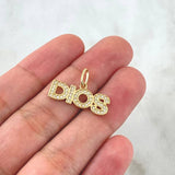 Dije Dios 1.7gr / 2.3cm / Circones Blancos Oro Amarillo 18K