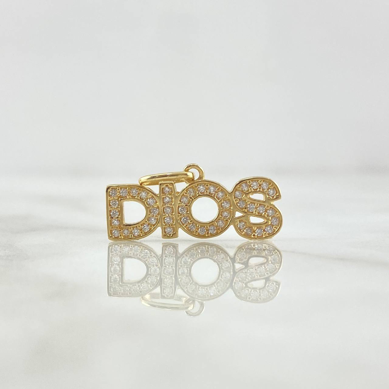 Dije Dios 1.75gr / 2.3cm / Circones Blancos Oro Amarillo 18K ©