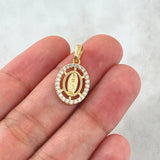 Dije Virgen Guadalupe Doble Aro 1.75gr / 2.2cm / Circones Blancos Oro Amarillo 18K ©