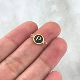 Herraje Letra P 0.45gr / 1.3cm / Circulo - Resina Negra Oro Amarillo 18K