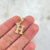 Dije Letra H Corona 1.5gr / 2.4cm / Circones Blancos Oro Amarillo 18K