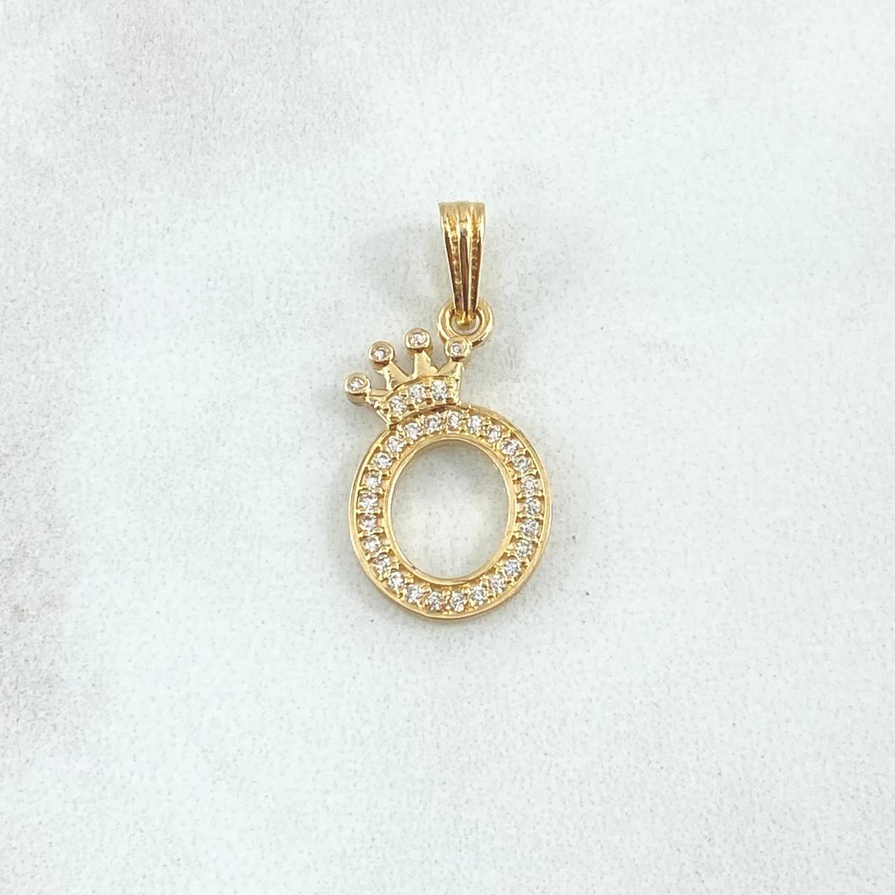 Dije Letra O Corona 1.5gr / 2.4cm / Circones Blancos Oro Amarillo 18K *