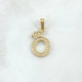 Dije Letra O Corona 1.5gr / 2.4cm / Circones Blancos Oro Amarillo 18K *