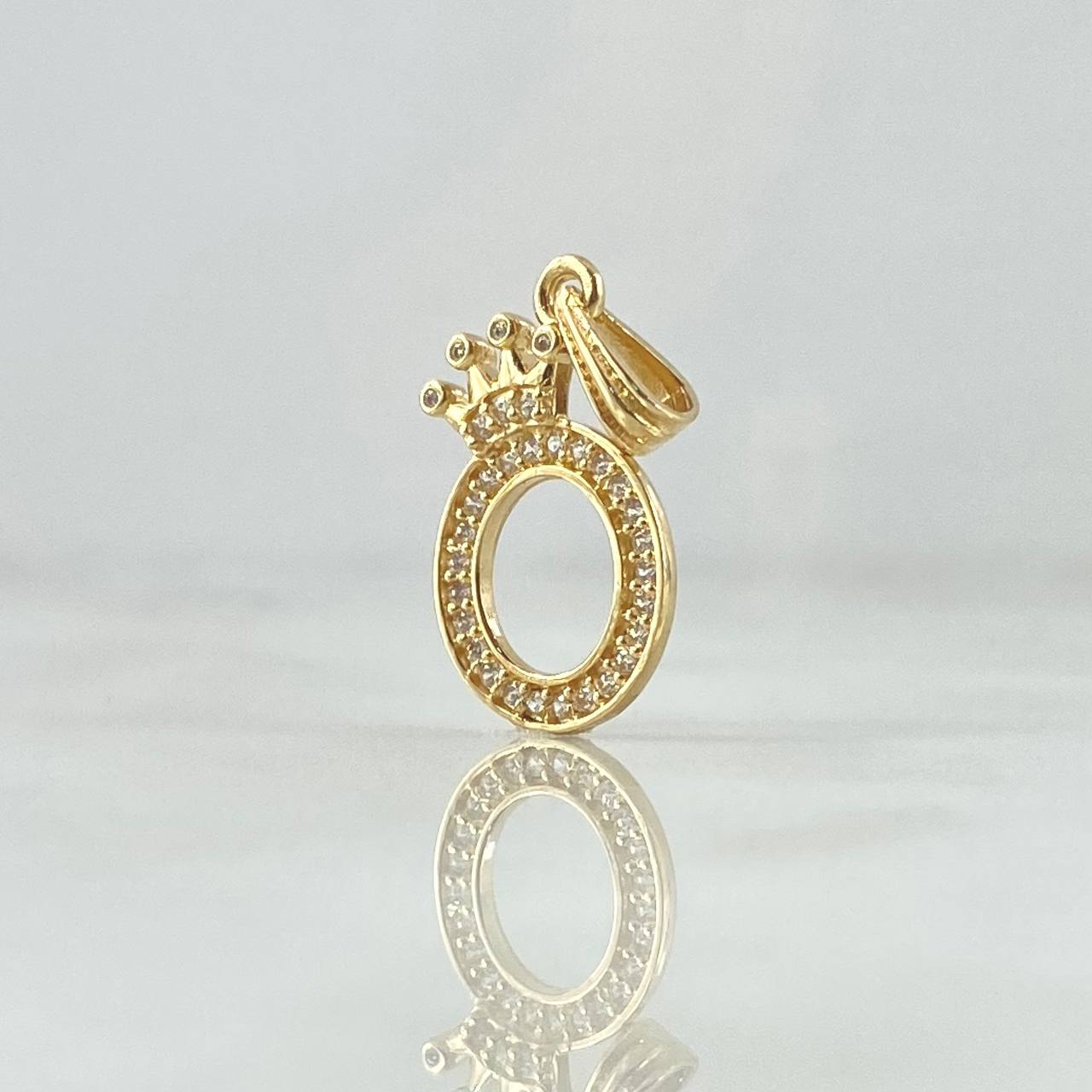 Dije Letra O Corona 1.5gr / 2.4cm / Circones Blancos Oro Amarillo 18K *