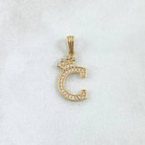 Dije Letra C Corona 1.3gr / 2.4cm / Circones Blancos Oro Amarillo 18K *