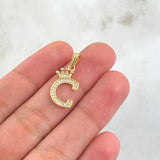 Dije Letra C Corona 1.3gr / 2.4cm / Circones Blancos Oro Amarillo 18K *