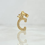 Dije Letra C Corona 1.3gr / 2.4cm / Circones Blancos Oro Amarillo 18K *